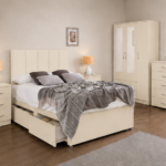 Modern Storage Cream Bed Set - 3 Door Wardrobe, Chest of Drawers & Bedside Cabinets