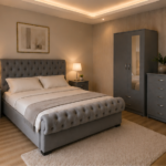 Premium Grey Double Bedroom Furniture Collection – Double Bed, Mirrored 2 Door Wardrobe, 5 Drawer Chest & Matching Bedside Tables