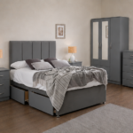 Storage Grey Bedroom Furniture Set - 3 Door Wardrobe with Drawer Bed, Bed Side tables & Chest of drawers