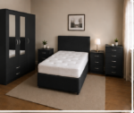 Luxury Black Bedroom Set - Mirror Wardrobe & Bedside Cabinets - Image 4