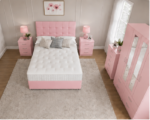 Designer Pink Bedroom Set with Bedside Tables & Storage Chest , 4 Doors Wardrobe with Mirror - Image 4