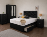 Complete Black Bedroom Set | 3 Door Mirror Wardrobe with Storage Bed - Image 2