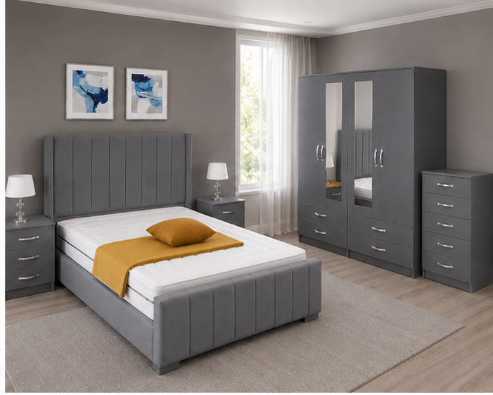 top_right Elegant Living Grey Bedroom Set - Complete Furniture Set for Comfort - Image 1