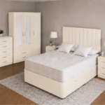Stylish Cream Bedroom Furniture Set - 3 Door Wardrobe, Chest Drawers & Bed