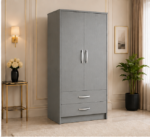 Two Door Wardrobe with Bottom Drawers with grey colors wardrobe - Stylish Two Door Storage Wardrobe - Image 2