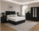 Elegant Home Black Bedroom Set - 4 Door Wardrobe with Bedside Tables & Chest of Drawers - Image 4