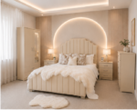 Elegant Beige Double Bed Bedroom Set – 2 Door Mirrored Wardrobe with Drawers, 5 Drawer Chest of Drawers & Matching Bedside Tables - Image 2