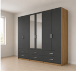 Premium Storage 6 Door Wardrobe with 6 Drawers & 2 Mirrors - Contemporary 6 Door Wooden Wardrobe - Image 2