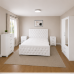 Elegant Bedroom Suite Featuring Bed, Wardrobe & Nightstands
