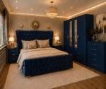 Premium Navy Blue Bedroom Set – 4 Door Wardrobe, Bedside Tables & Chest of Drawers