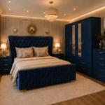 Premium Navy Blue Bedroom Set – 4 Door Wardrobe, Bedside Tables & Chest of Drawers