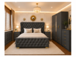 Master Bedroom King Bed Set With Five Door Wardrobe With One Long Mirror - Chest of Five Drawers With Two Bed Side Table - Image 4