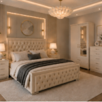 Modern Tufted Bedroom Furniture Set –  2 Door Wardrobe & Chest of Drawers, Side Tables