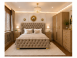 Wooden King Bed Furniture Set With Five Door Wardrobe With One Long Mirror - Chest of Five Drawers With Two Bed Side Table - Image 4