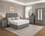 Complete Modern Grey Color Bedroom Set with Wardrobe, Chest & Side Tables - Image 5