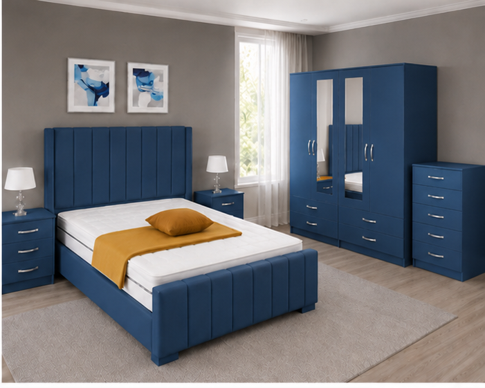 top_right(1) Home Bedroom Collection - Wardrobe with Mirror & Storage Space, Chest and Bed Side Tables - Image 1
