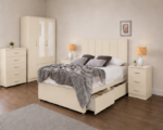 Modern Storage Cream Bed Set - 3 Door Wardrobe, Chest of Drawers & Bedside Cabinets - Image 2