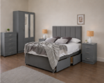 Storage Grey Bedroom Furniture Set - 3 Door Wardrobe with Drawer Bed, Bed Side tables & Chest of drawers - Image 2