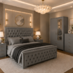 Elegant Grey Bed Room Set with 2 Door Wardrobe and Bedside Tables & Chest Of Drawer