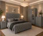 Elegant Grey Bed Room Set with 2 Door Wardrobe and Bedside Tables & Chest Of Drawer - Image 4