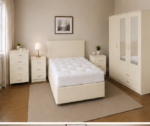 Complete Cream Bedroom Suite - 3 Door Wardrobe with Chest Drawers & Bed Side Tables - Image 2