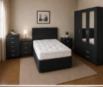 Luxury Black Bedroom Set - Mirror Wardrobe & Bedside Cabinets - Image 2