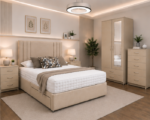 Modern Beige Bedroom Set - Spacious 2 Door Wardrobe with Mirror & Complete Furniture Package