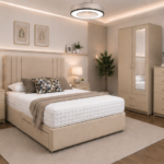 Modern Beige Bedroom Set - Spacious 2 Door Wardrobe with Mirror & Complete Furniture Package