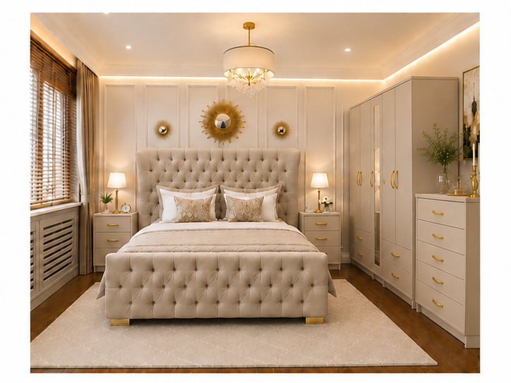 top_right_beige Ultimate Luxury Walnut Bedroom Furniture Collection with Complete Storage and Sophisticated Design Elements - Image 1
