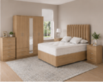 Full Bedroom Furniture Collection – 5 Door Oak Wardrobe, Bed & Bedside Tables