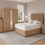 Full Bedroom Furniture Collection – 5 Door Oak Wardrobe, Bed & Bedside Tables