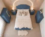 Contemporary Blue Double Bedroom Set – Double Bed, Mirrored 2 Door Wardrobe with Drawers, Chest of Drawers & Pair of Bedside Tables - Image 4