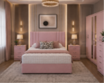 Modern Bedroom Collection - King Size Bed - 6 Door Mirror Wardrobe - Chest of Five Drawers - Two Bedside Cabinets - Image 3
