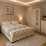 Modern Home Bedroom Set – Double Bed, 2 Door Mirrored Wardrobe with Storage Drawers, 5 Drawer Chest & Side Tables