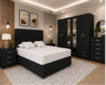 Complete King Size Bedroom Suite – Storage Bed – 6 Door Mirrored Wardrobe – 5 Drawer Chest – Twin Bedside Cabinets - Image 2
