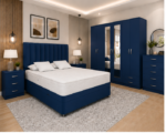 Complete King Bedroom Set – Six Door Mirrored Wardrobe with Four Drawers – Chest of Five Drawers – Two Bedside Tables - Image 2