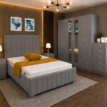 Luxury 6-Door Mirrored Grey Wardrobe Bedroom Furniture Set - with Bedside Tables & Chest of Drawers