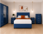 King Size Bed Bedroom Set - 6 Door Mirror Wardrobe With Bottom Drawers - 5 Drawer Chest - Two Bedside Tables - Image 2
