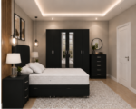 Complete King Size Bedroom Suite – Storage Bed – 6 Door Mirrored Wardrobe – 5 Drawer Chest – Twin Bedside Cabinets - Image 5