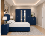 Complete King Bedroom Set – Six Door Mirrored Wardrobe with Four Drawers – Chest of Five Drawers – Two Bedside Tables - Image 5