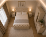 Modern Home Bedroom Set – Double Bed, 2 Door Mirrored Wardrobe with Storage Drawers, 5 Drawer Chest & Side Tables - Image 3