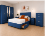 King Size Bed Bedroom Set - 6 Door Mirror Wardrobe With Bottom Drawers - 5 Drawer Chest - Two Bedside Tables