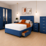 King Size Bed Bedroom Set - 6 Door Mirror Wardrobe With Bottom Drawers - 5 Drawer Chest - Two Bedside Tables