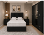 Complete King Size Bedroom Suite – Storage Bed – 6 Door Mirrored Wardrobe – 5 Drawer Chest – Twin Bedside Cabinets - Image 3