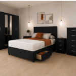 Premium Bedroom Furniture Collection – King Size Bed with Storage – Mirrored Wardrobe – 5 Drawer Chest – Bedside Units