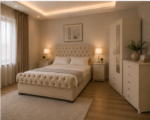 Modern Home Bedroom Set – Double Bed, 2 Door Mirrored Wardrobe with Storage Drawers, 5 Drawer Chest & Side Tables - Image 2