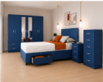 King Size Bed Bedroom Set - 6 Door Mirror Wardrobe With Bottom Drawers - 5 Drawer Chest - Two Bedside Tables - Image 3