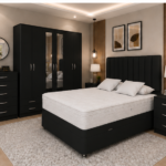 Complete King Size Bedroom Suite – Storage Bed – 6 Door Mirrored Wardrobe – 5 Drawer Chest – Twin Bedside Cabinets