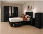Premium Bedroom Furniture Collection – King Size Bed with Storage – Mirrored Wardrobe – 5 Drawer Chest – Bedside Units - Image 3