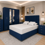 Complete King Bedroom Set – Six Door Mirrored Wardrobe with Four Drawers – Chest of Five Drawers – Two Bedside Tables